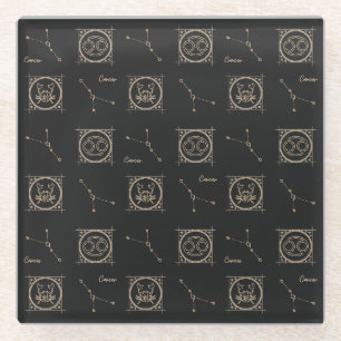 Black & Gold Zodiac Cancer Astrology Star Sign Glass Coaster