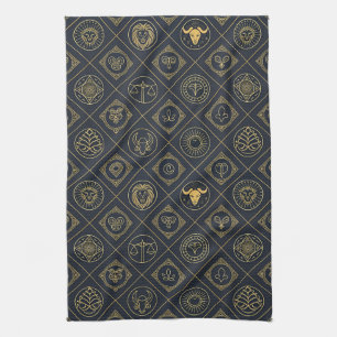Black Gold Zodiac Sign (2) Kitchen Towel