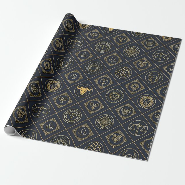 Black Gold Zodiac Sign (2) Wrapping Paper (Unrolled)