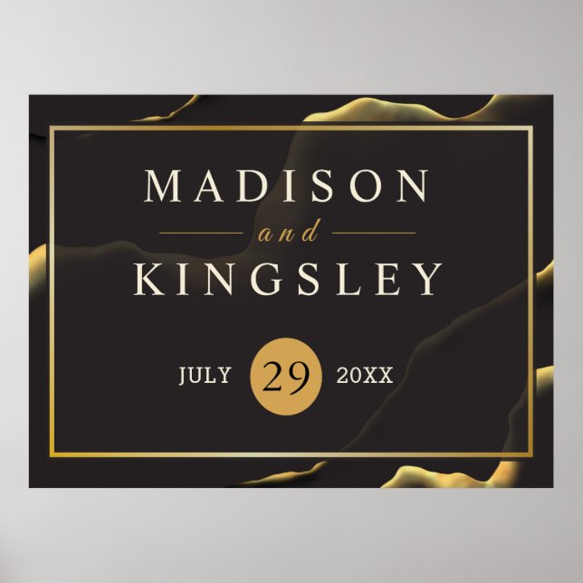 Black Golden Abstract Amazing Wedding  Sign (Front)