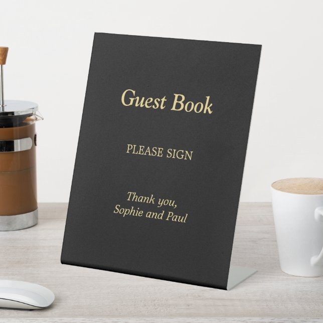 Black Golden Beige Guest Book Pedestal Sign (In SItu)