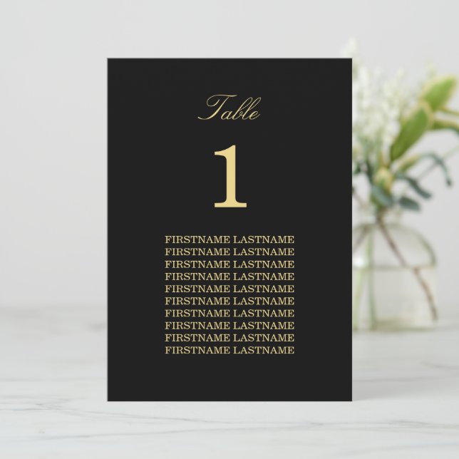Black Golden Beige Guest Names Table Card (Standing Front)