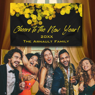 Black Golden Bokeh Lights Cheers to New Year Banner