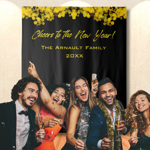 Black Golden Bokeh Lights Cheers to New Year Tapestry