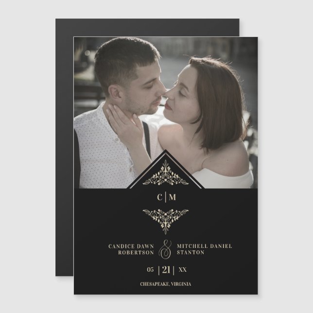 Black Golden Chic Lace Romantic Couple Wedding (Front/Back)