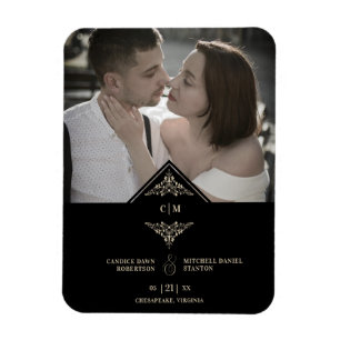 Black Golden Chic Lace Romantic Couple Wedding Magnet