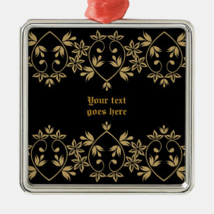Black golden damask border custom ornament
