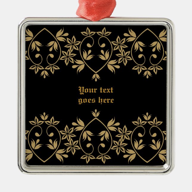 Black golden damask border custom ornament (Front)