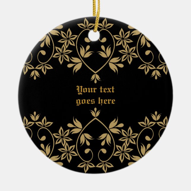 Black golden damask border custom ornament (Front)