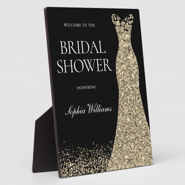 Black Golden Dress Bridal Shower Welcome Entrance  Plaque (Side)