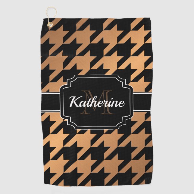 Black & Golden Houndstooth Golf Towel (Front)