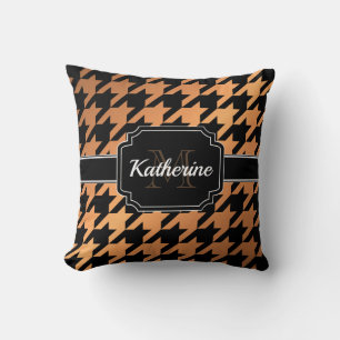 Black & Golden Houndstooth Throw Pillow