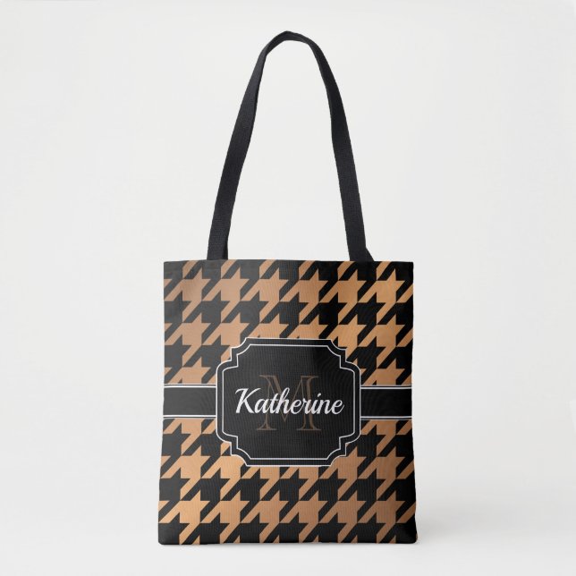 Black & Golden Houndstooth Tote Bag (Front)