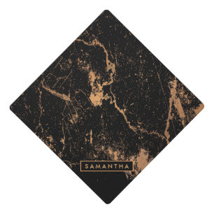 Black & Golden Marble Graduation Cap Topper