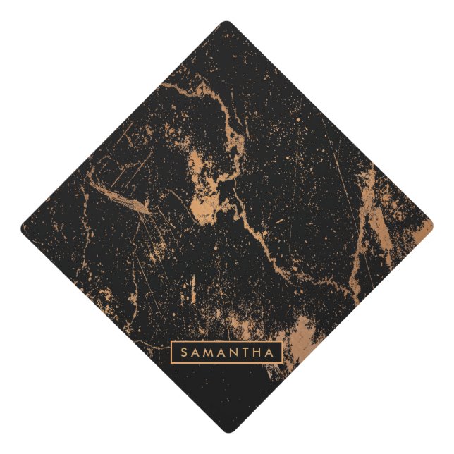 Black & Golden Marble Graduation Cap Topper (Front)