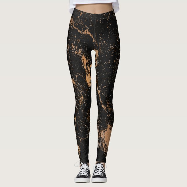 Black & Golden Marble Leggings (Front)