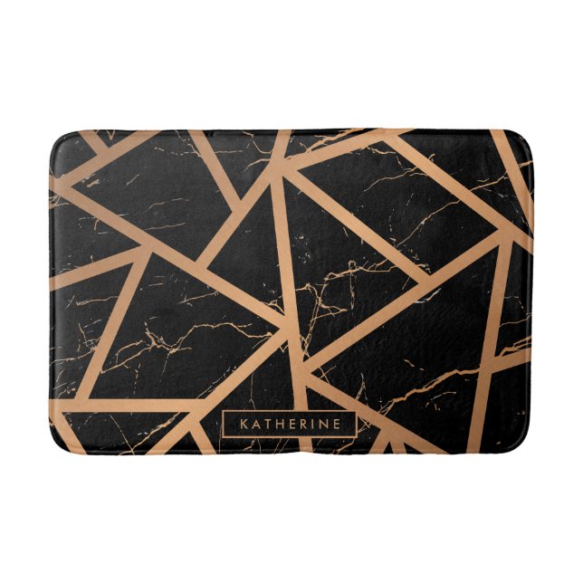 Black & Golden Marble Mosaic Bath Mat (Front)