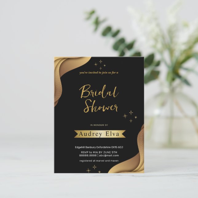 Black & Golden Minimalist Bridal Shower Invitation (Standing Front)