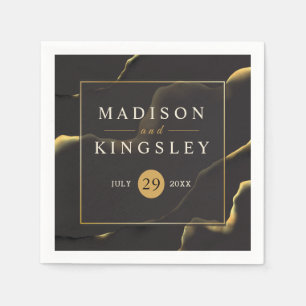 Black & Golden 💍 Modern Abstract Inky Oil Napkin