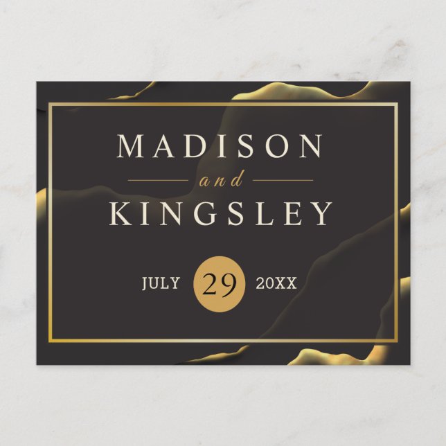 Black & Golden 💡 Modern Abstract Inky Oil Postcard (Front)