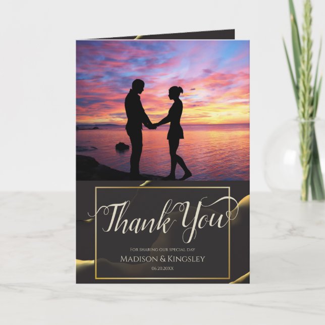 Black & Golden 💡 Modern Abstract Inky Oil Thank You Card (Front)