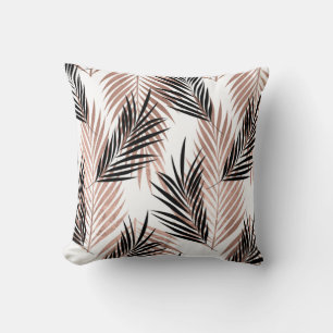 Black Golden Palm Leaf Tropical Tree Hawaiian Throw Pillow