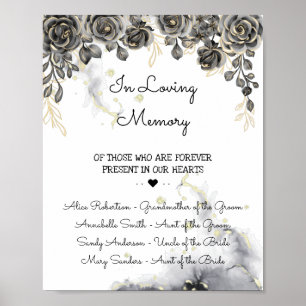 Black & Golden Rose In Loving Memory Wedding Sign