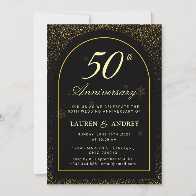 Black  Golden wedding Anniversary Invitation (Front)