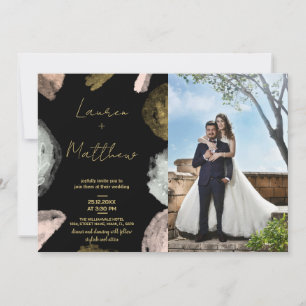 Black Golden Wedding Invitations avec photo