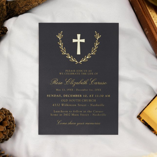 Black Golden Wreath Cross Celebration of Life (Creator Uploaded)