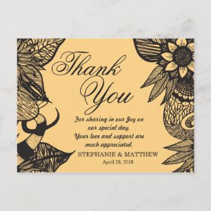 Black & Golden Yellow Floral Tangle Drawing Postcard