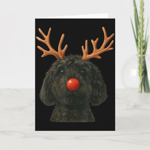 Black Goldendoodle Christmas Lights Santa Hat Blac Card
