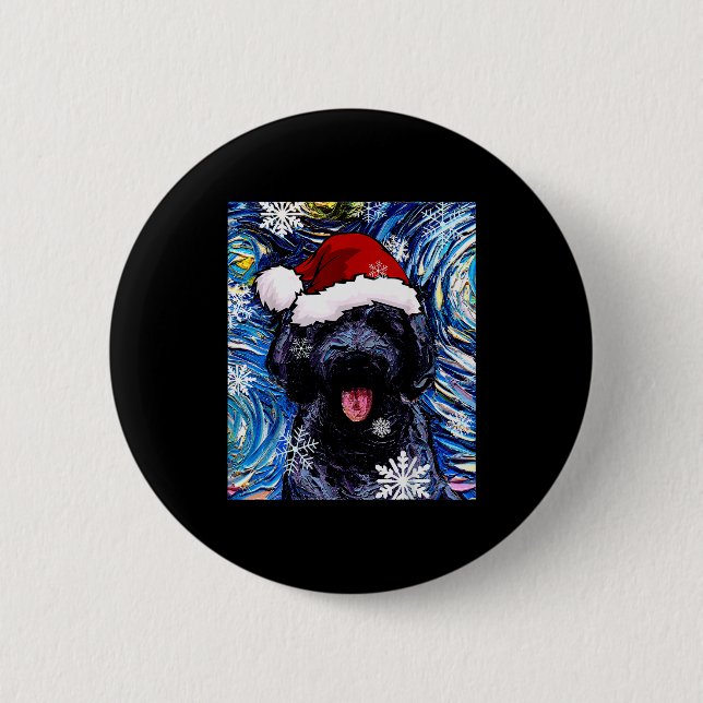Black Goldendoodle Labradoodle Santa Dog Christmas 2 Inch Round Button (Front)