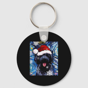 Black Goldendoodle Labradoodle Santa Dog Christmas Keychain