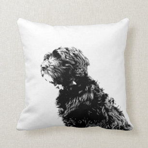 Black Goldendoodle Puppy Art Throw Pillow