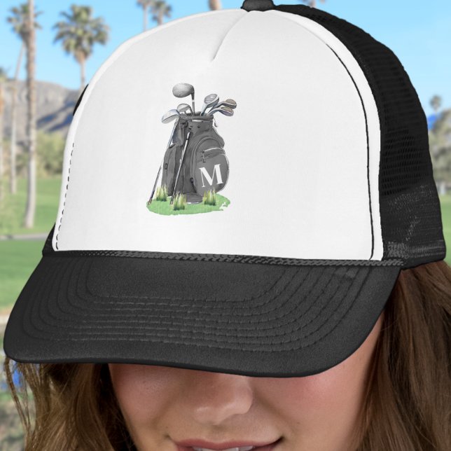 Black Golf Initial Monogram Trucker Hat (Black Golf Initial Monogram Trucker Hat )