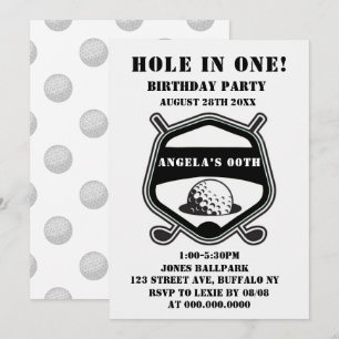 Black Golf Theme Birthday Party Invites
