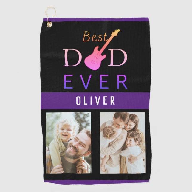 Black Golfer Father Best Dad Ever Photo Collage Golf Towel (Front)