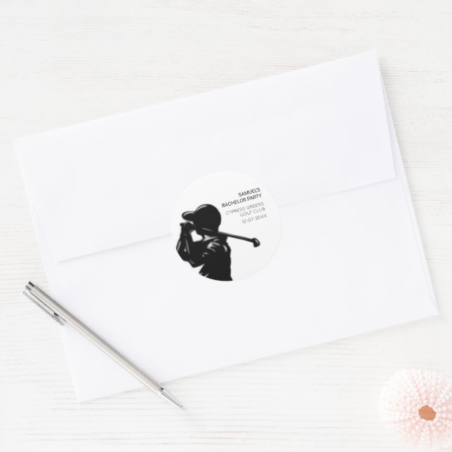 Black golfer Golfing Trip Bachelor Party minimal  Classic Round Sticker (Envelope)