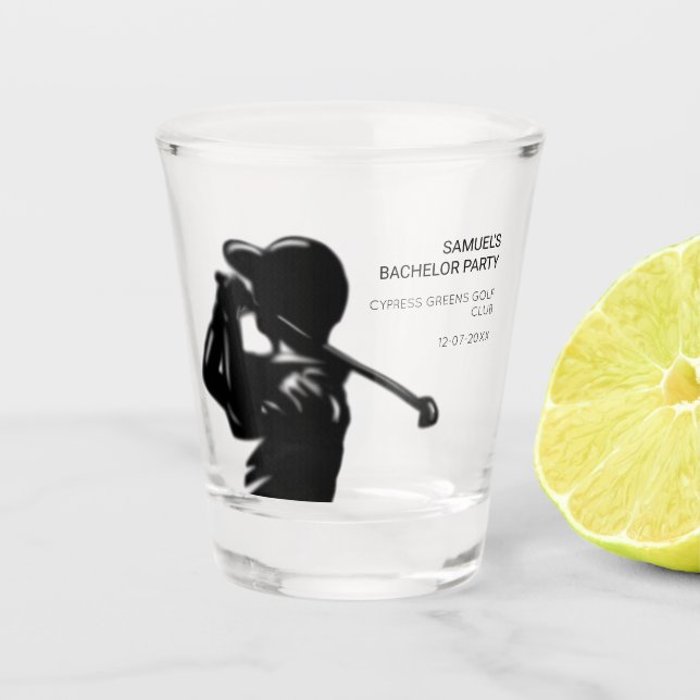 Black golfer Golfing Trip Bachelor Party minimal  Shot Glass (Front)