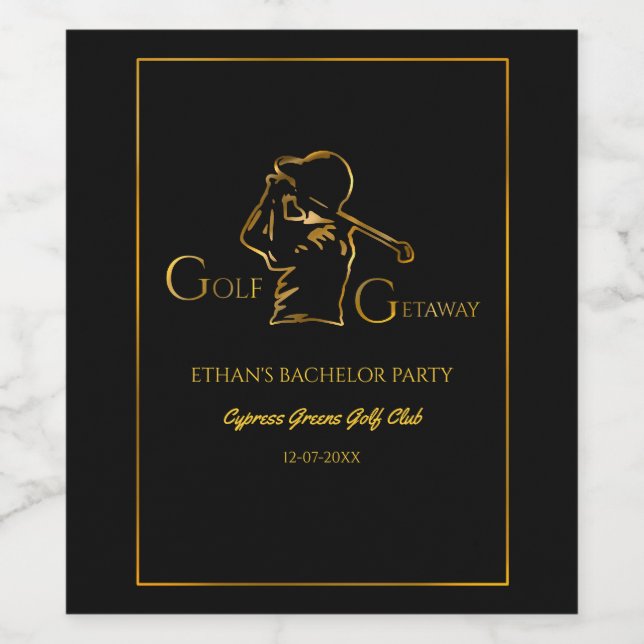 Black golfer Golfing Trip Bachelor Party minimal Wine Label (Single Label)