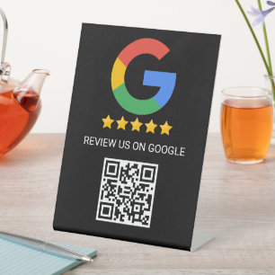 Black Google Review QR Code Pedestal Sign