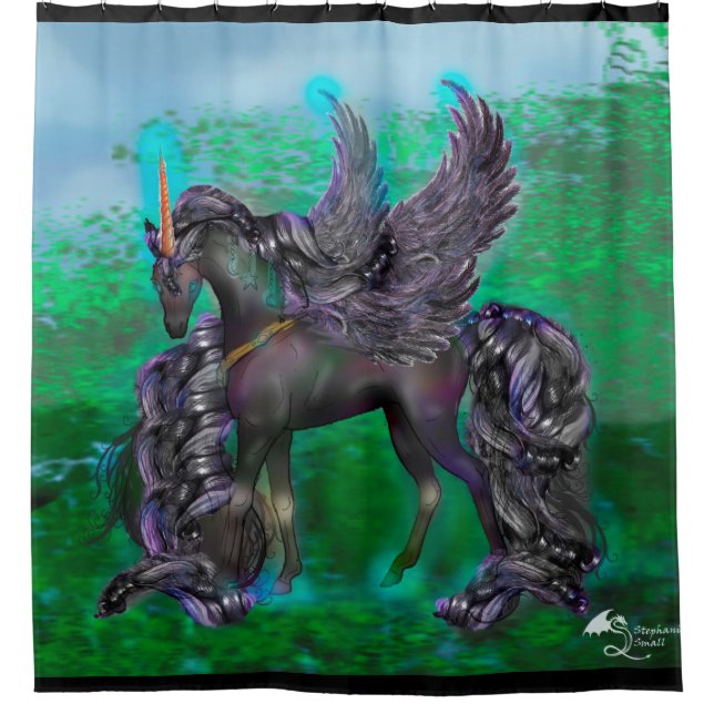 Black Goth Winged Unicorn in Forest (Front)