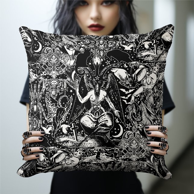 Black Gothic Baphomet Witchcraft Dark Occult Decor Throw Pillow (Creator Uploaded)