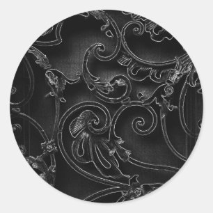 Black gothic baroque swirl pattern classic round sticker