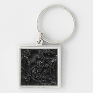 Black gothic baroque swirl pattern keychain