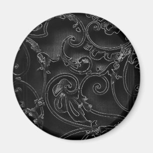 Black gothic baroque swirl pattern magnet