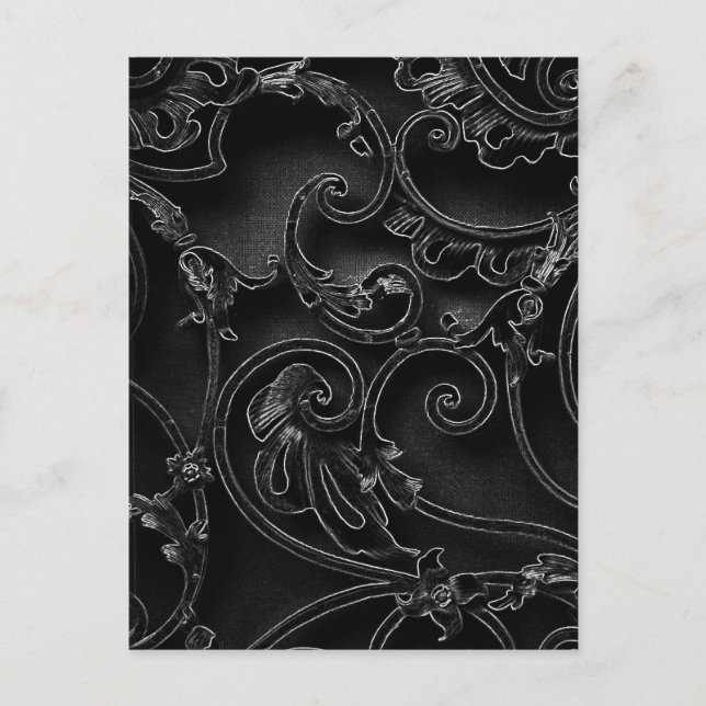 Black gothic baroque swirl pattern postcard (Front)