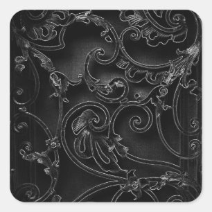 Black gothic baroque swirl pattern square sticker