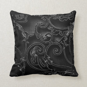 Black gothic baroque swirl pattern throw pillow